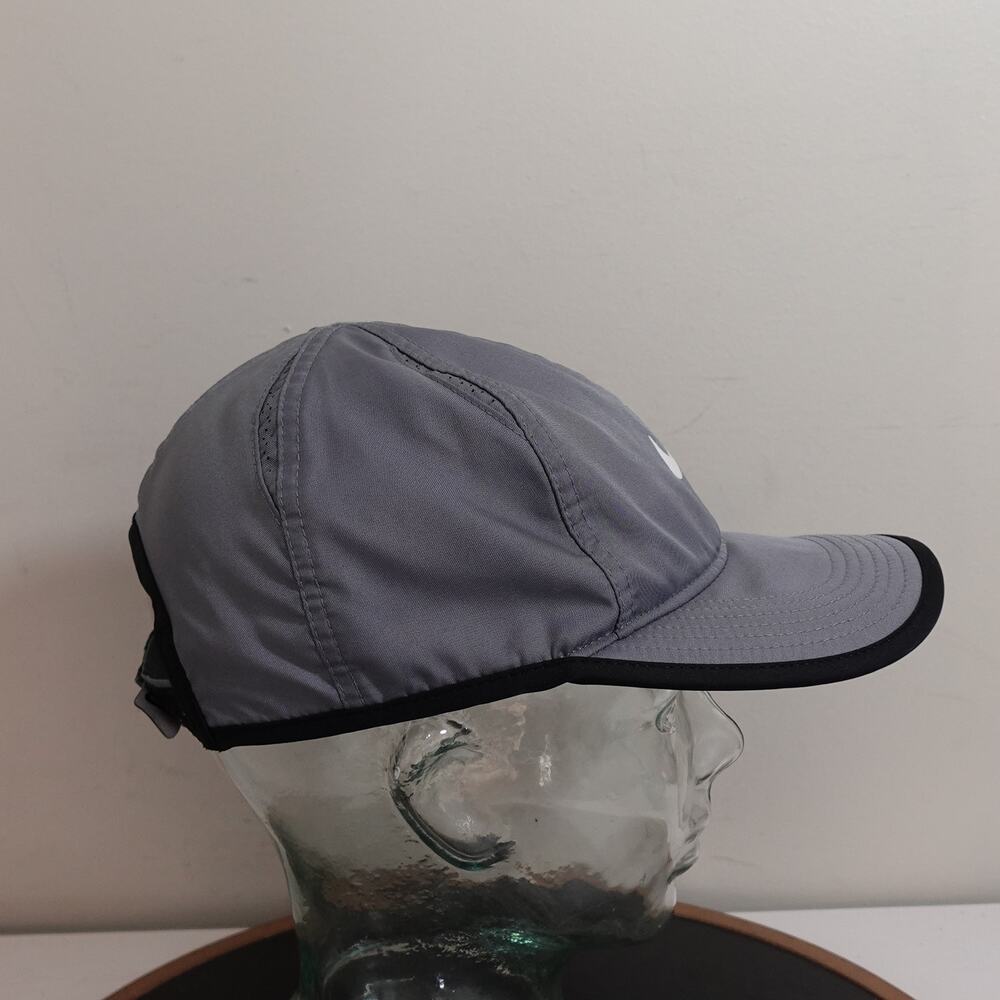Nike Dri-FIT Running Hat Grey Black Trim Adjustable Performance Cap Swoosh Logo - Picture 5 of 10